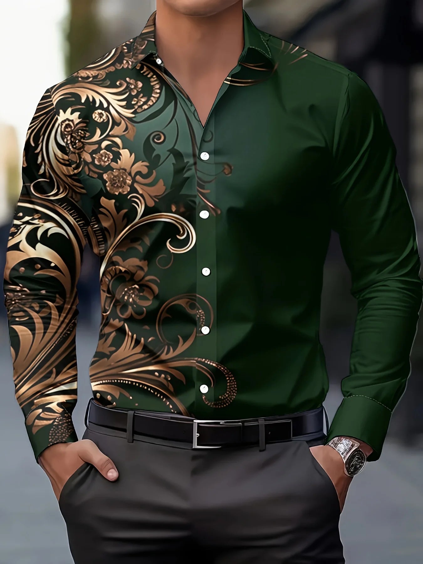 Men's Floral Print Dress Shirt - Long Sleeve Button-Up (S-5XL)