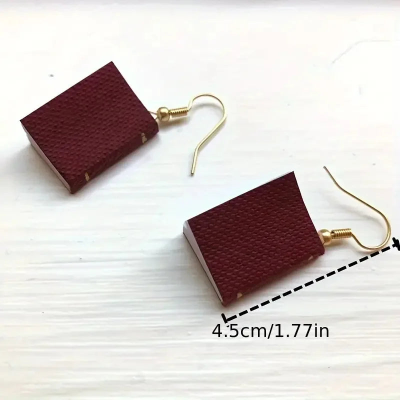 3D Book Pendant Drop Earrings – Novelty Literary Style for Book Lovers