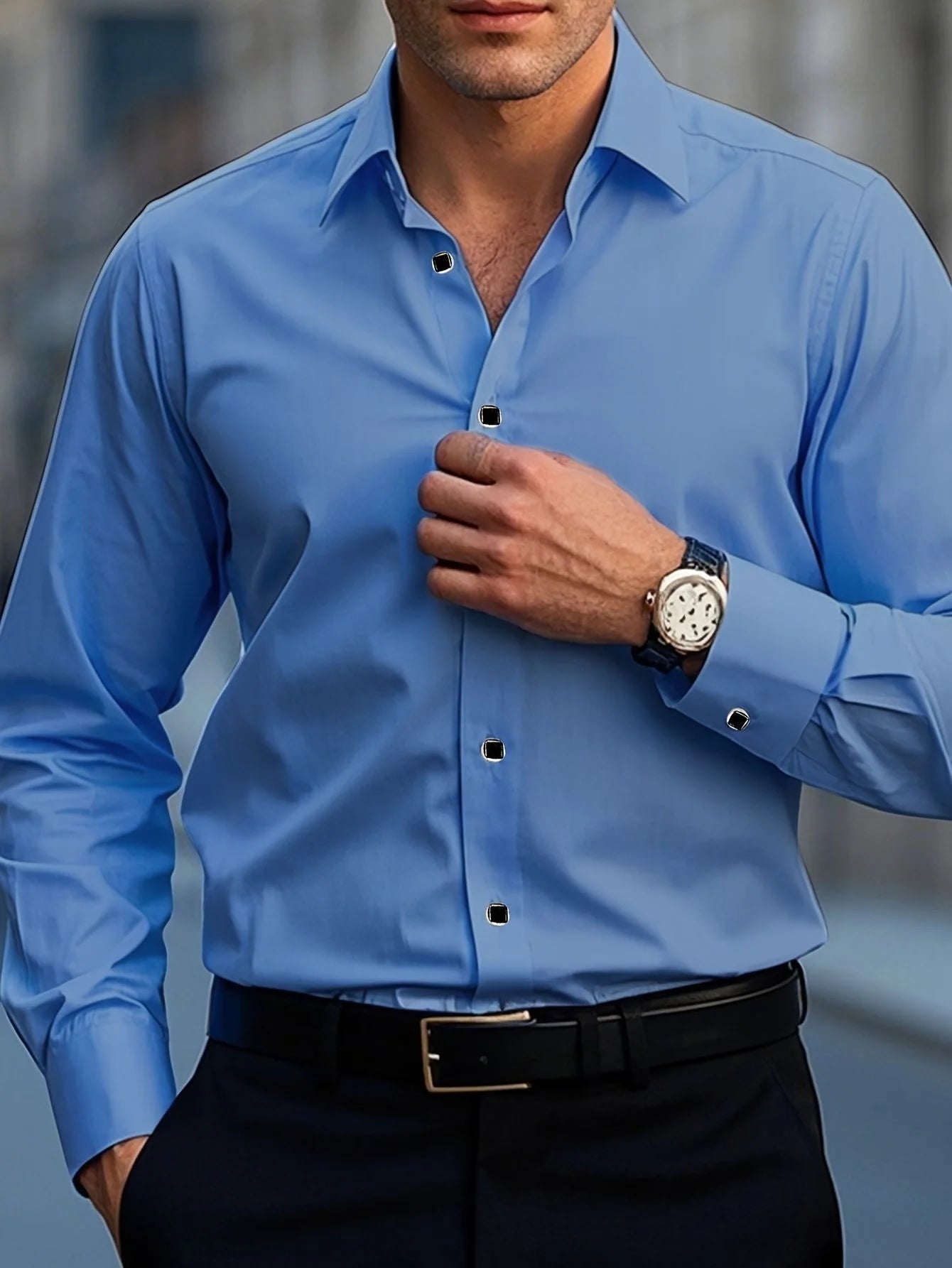 Men's Solid Color Long Sleeve Shirt