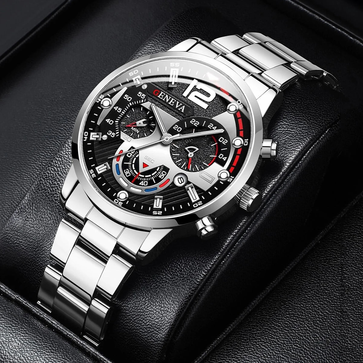 Men's Stainless Steel Quartz Watch – Chronograph-Style Dial with Calendar
