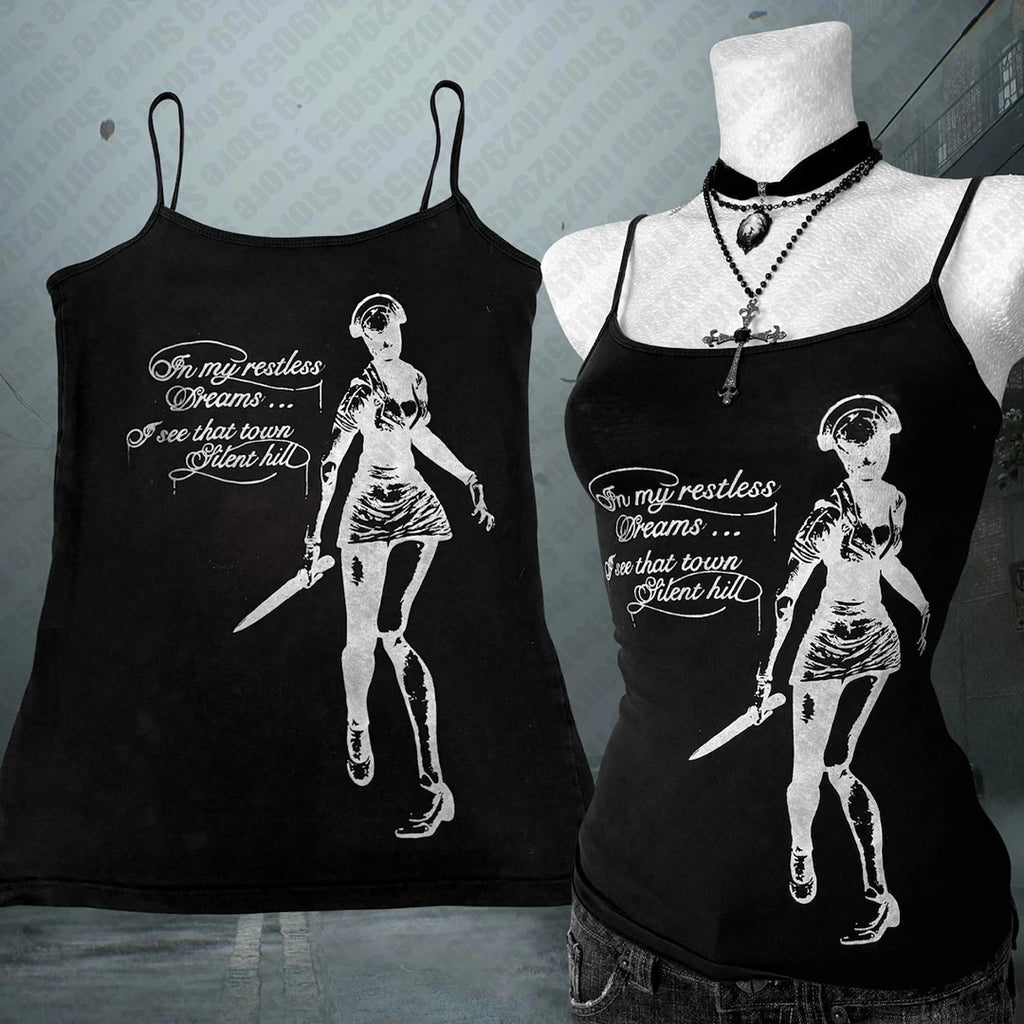 Goth Letter Print Crop Cami – Y2K Emo Sleeveless Baby Tee for Women