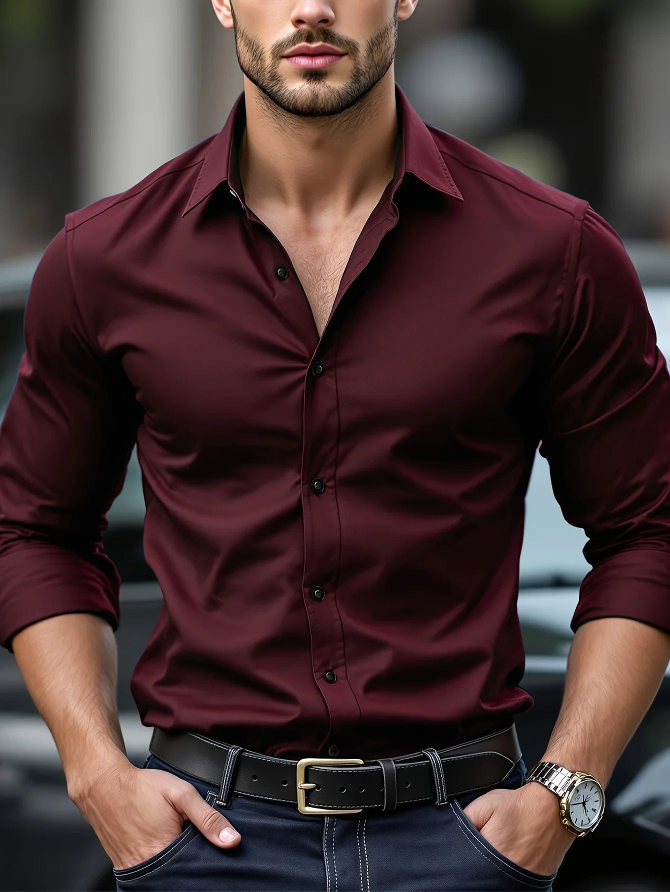 Men's Solid Color Long Sleeve Shirt