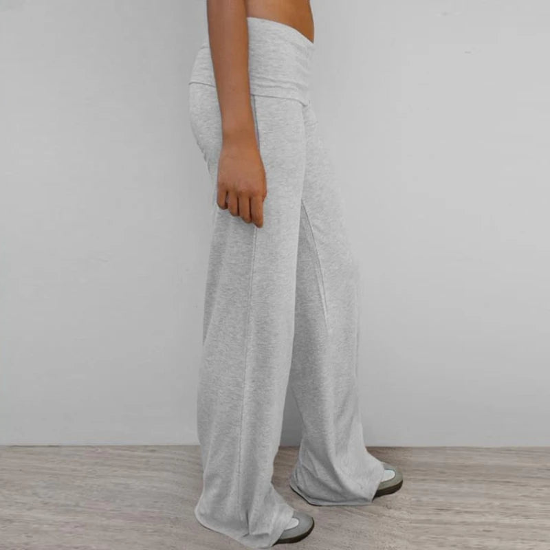 Women's Embroidered Flare Yoga Pants with Fold-Over Waistband