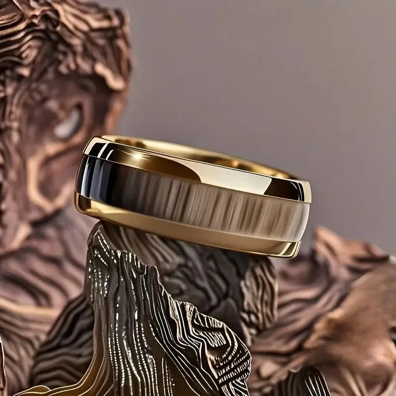 Anillo de acero inoxidable ciberpunk de 8 mm | Joyería gótica punk rockera para hombres y mujeres