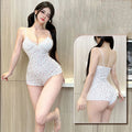 Women's Floral Print Spaghetti Strap Romper – Slim Fit Open Back Bodysuit