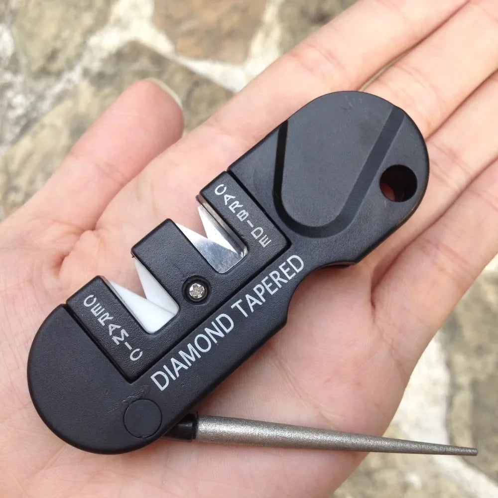 4-in-1 Portable Knife Sharpener – Tungsten, Ceramic & Carbide with Keychain Hole