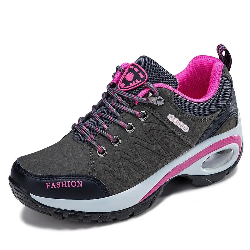 Women's Waterproof Platform Sneaker Boots – Lace-Up Low Heel Casual Outdoor Shoes