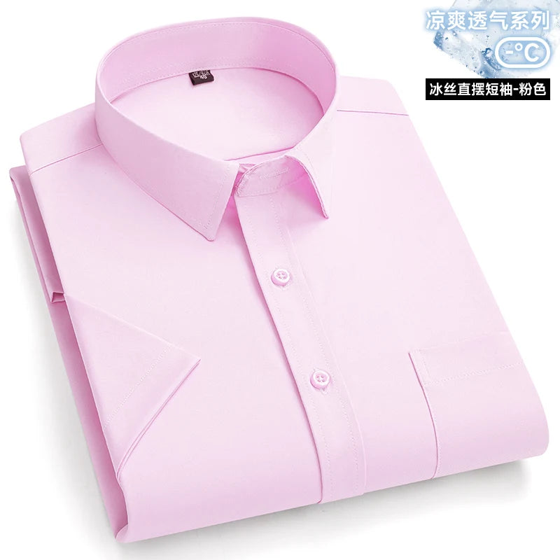 Anti-Wrinkle Men's Short Sleeve Dress Shirt - Slim Fit Business Casual (S-7XL)