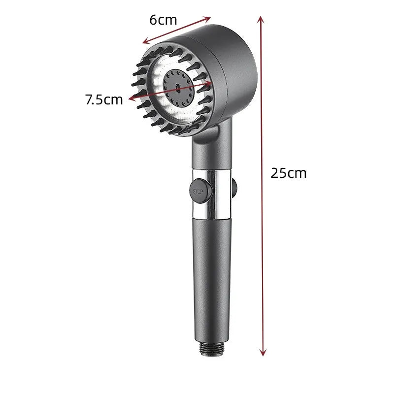 High-Pressure 3-Mode Shower Head with Filter & Massage Brush – Water Saving