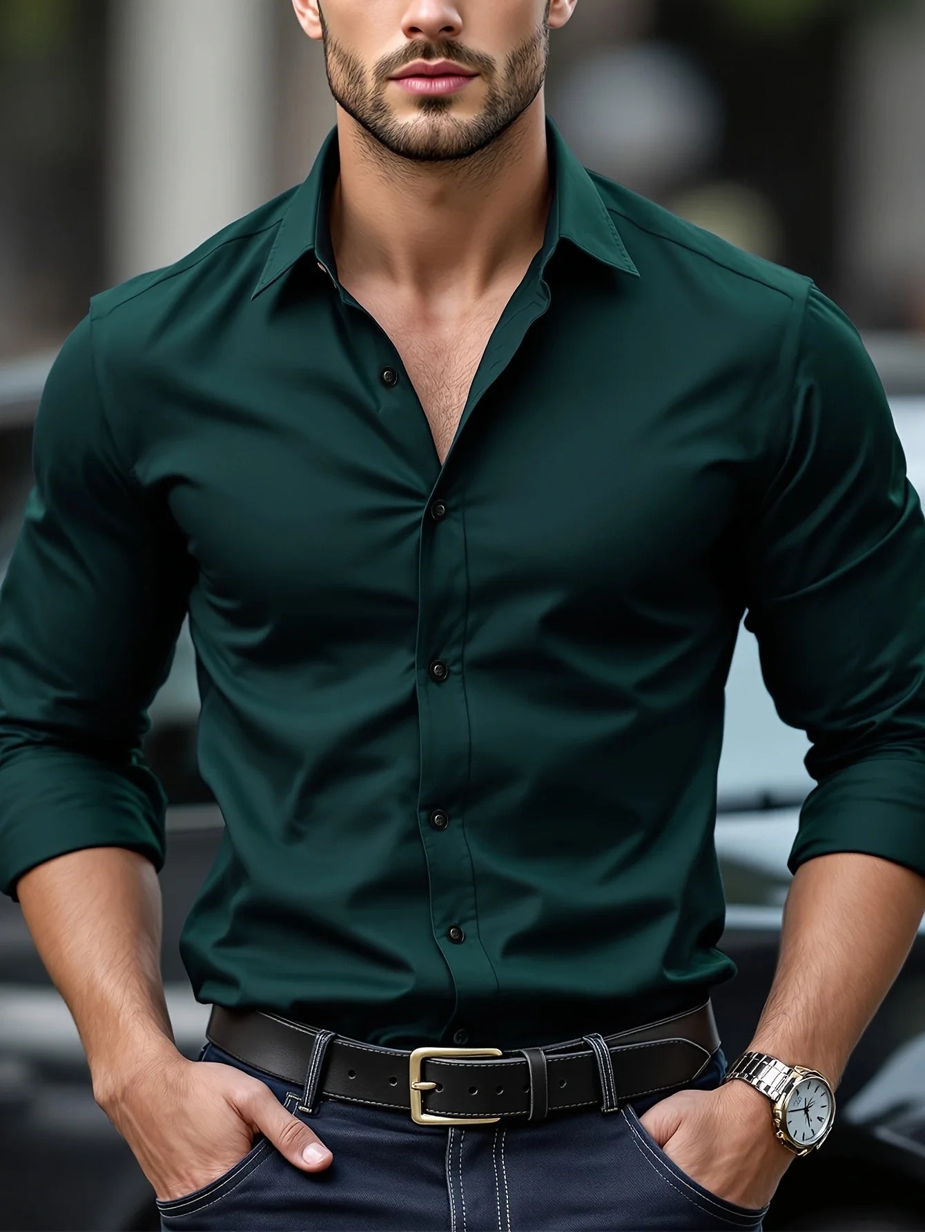 Men's Solid Color Long Sleeve Shirt
