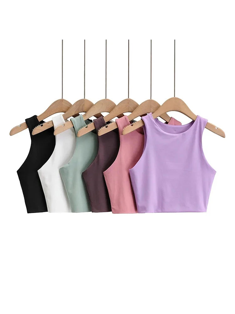 Women's Slim Fit Sleeveless Tank Top | Backless O-Neck Crop Top 6 Colors S-M