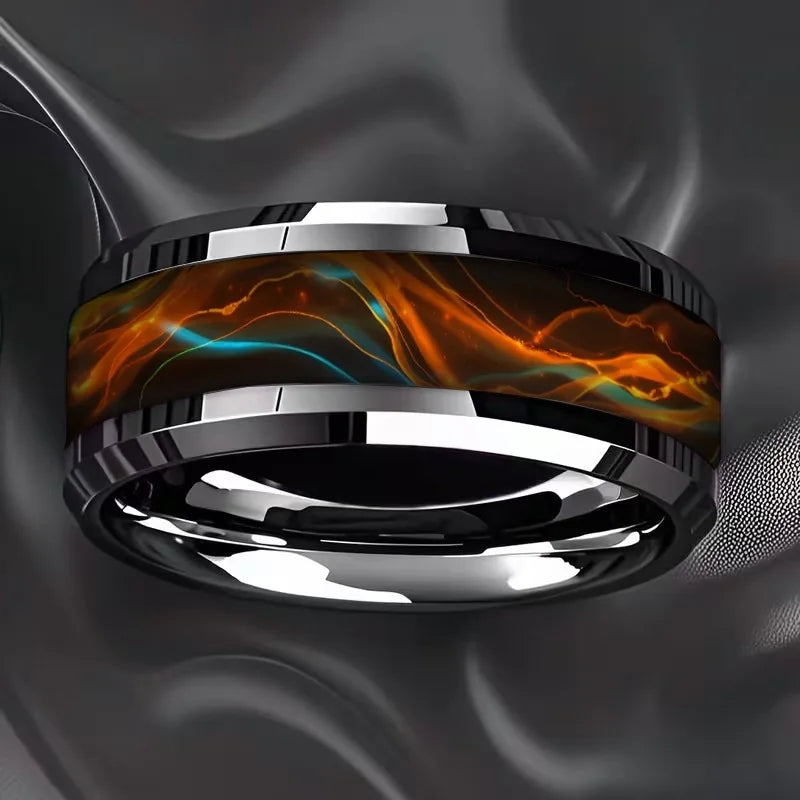 Anillo de acero inoxidable ciberpunk de 8 mm | Joyería gótica punk rockera para hombres y mujeres
