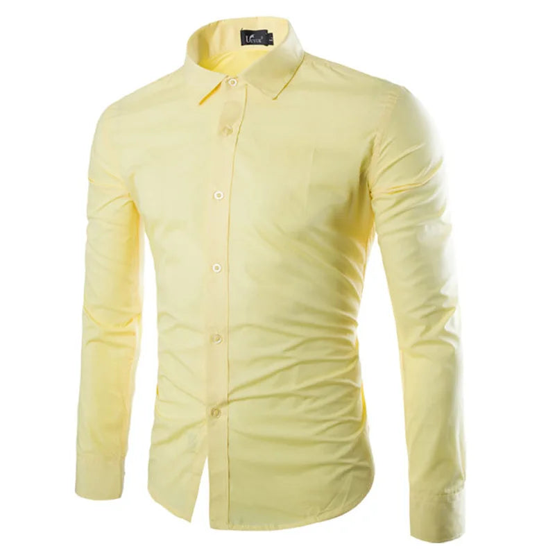 Men's Casual Long Sleeve Shirt - Solid Color Candy Collection (M-3XL)