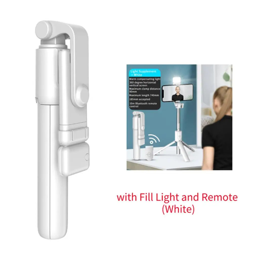 Portable Bluetooth Selfie Stick Tripod Holder with Remote Shutter Fill Light Extendable Wireless Remote Retractable Phone Stand