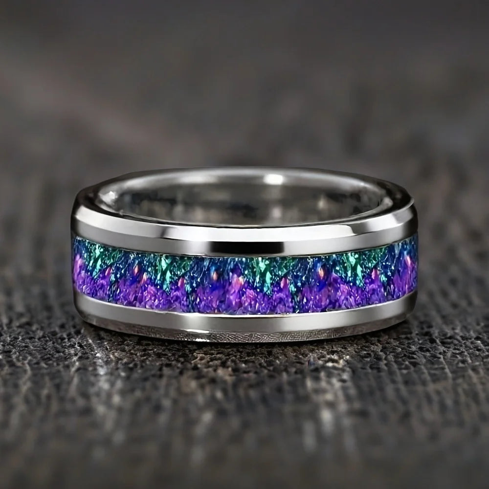 Anillo de acero inoxidable ciberpunk de 8 mm | Joyería gótica punk rockera para hombres y mujeres