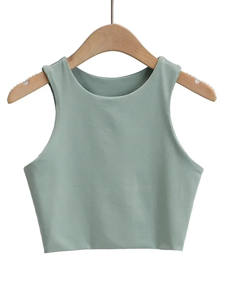 Women's Slim Fit Sleeveless Tank Top | Backless O-Neck Crop Top 6 Colors S-M
