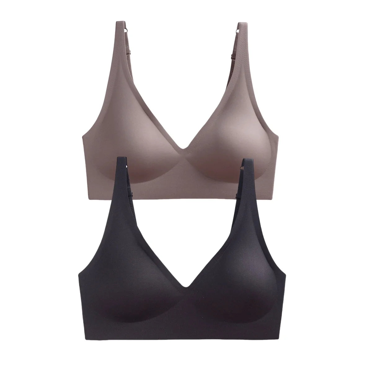 2-Pack Seamless Wireless Bras for Women | Deep V Push-Up Bralette | Soft Padded Convertible Straps S-2XL