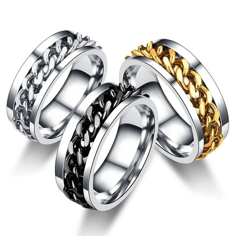 Stainless Steel Spinner Chain Ring – Rotatable Fidget Band, Sizes 6–13 | Unisex