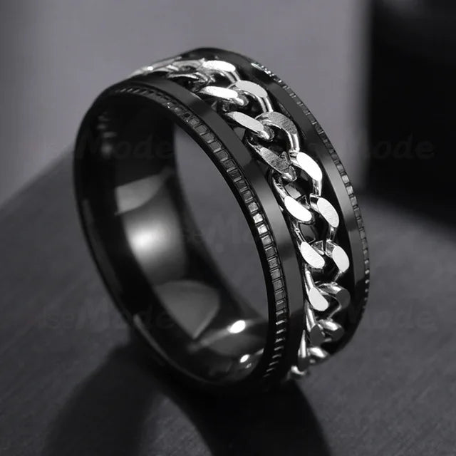 Anillo giratorio de acero inoxidable | Diseño punk de cadena giratoria | Unisex