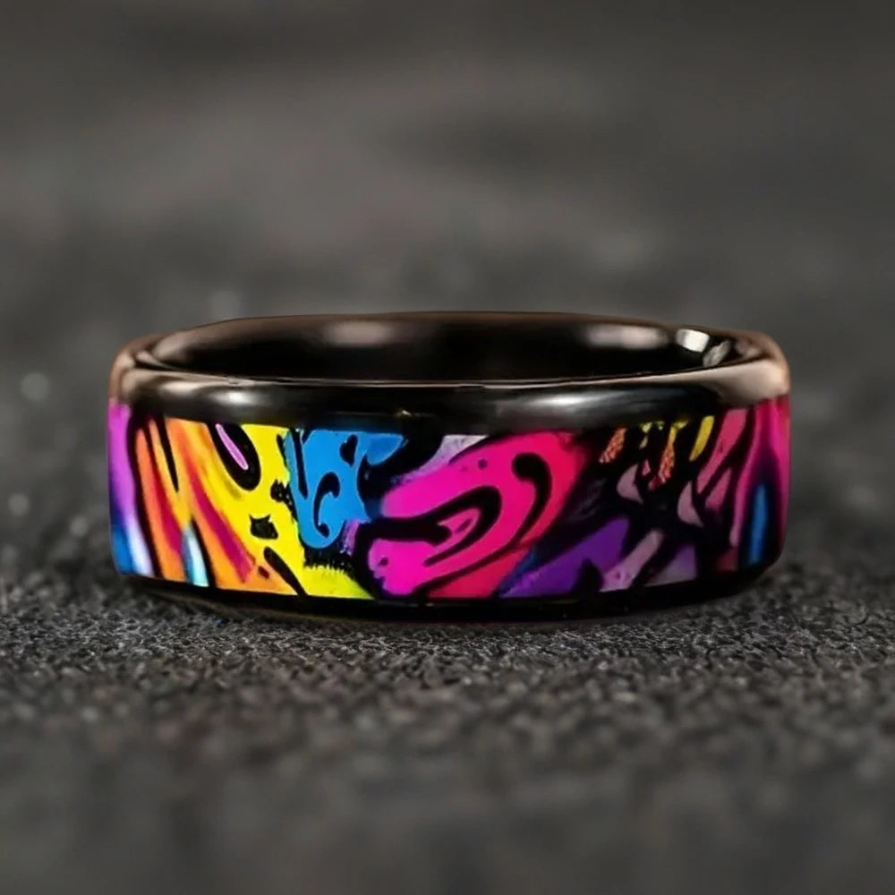 Anillo de acero inoxidable ciberpunk de 8 mm | Joyería gótica punk rockera para hombres y mujeres