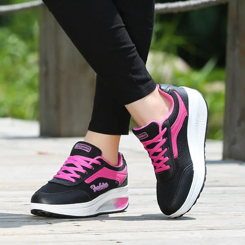 Women's Breathable Mesh Lace-Up Sneakers – Lightweight Cushioned Walking Shoes