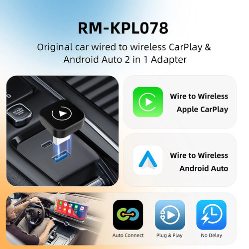 Adaptador inalámbrico 2 en 1 para CarPlay y Android Auto – Dongle USB Plug & Play
