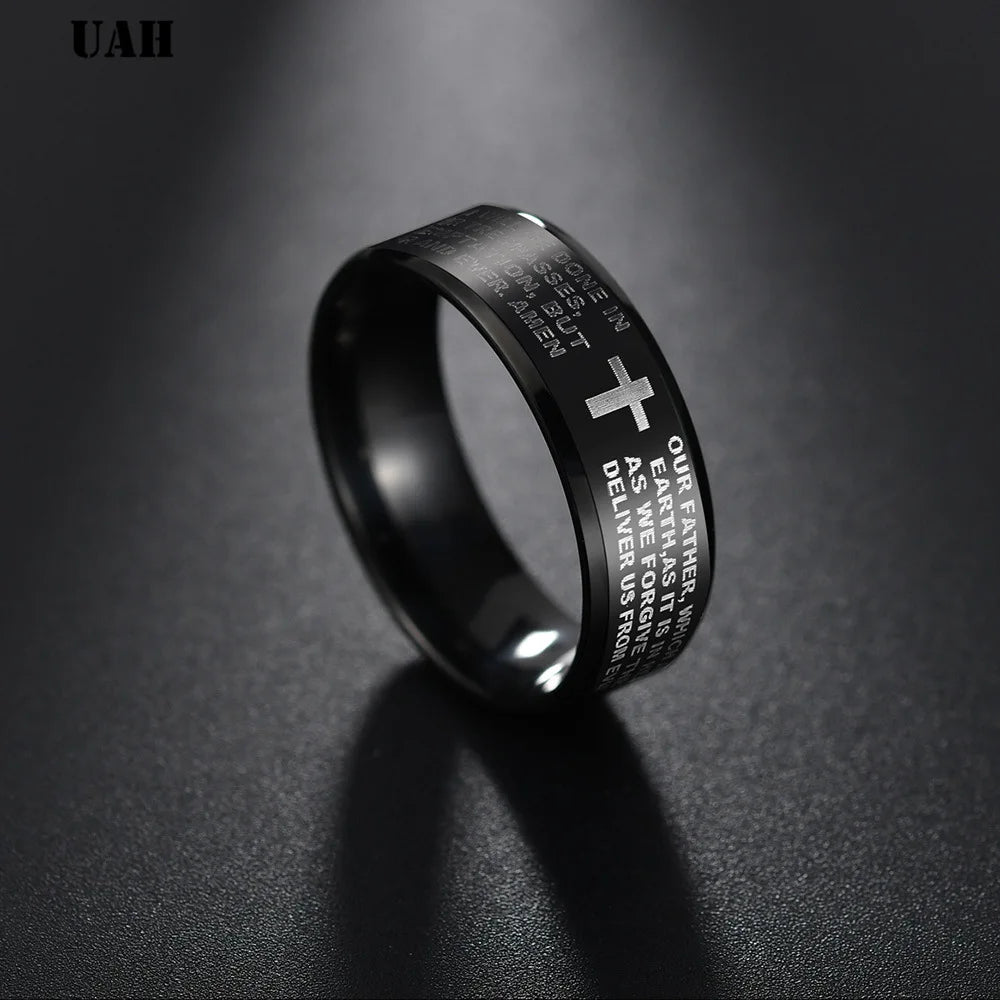 Lord's Prayer Cross Ring | 316L Stainless Steel | Faith & Punk Style | Unisex Gift