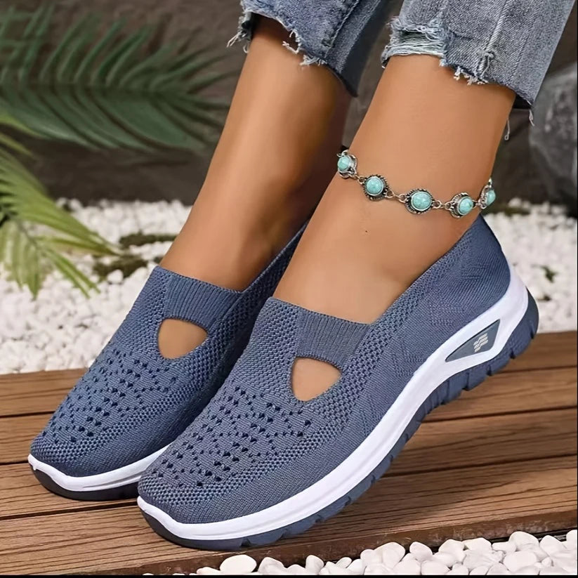 Women's Slip-On Knit Casual Sneakers – Lightweight Soft-Sole Walking Shoes