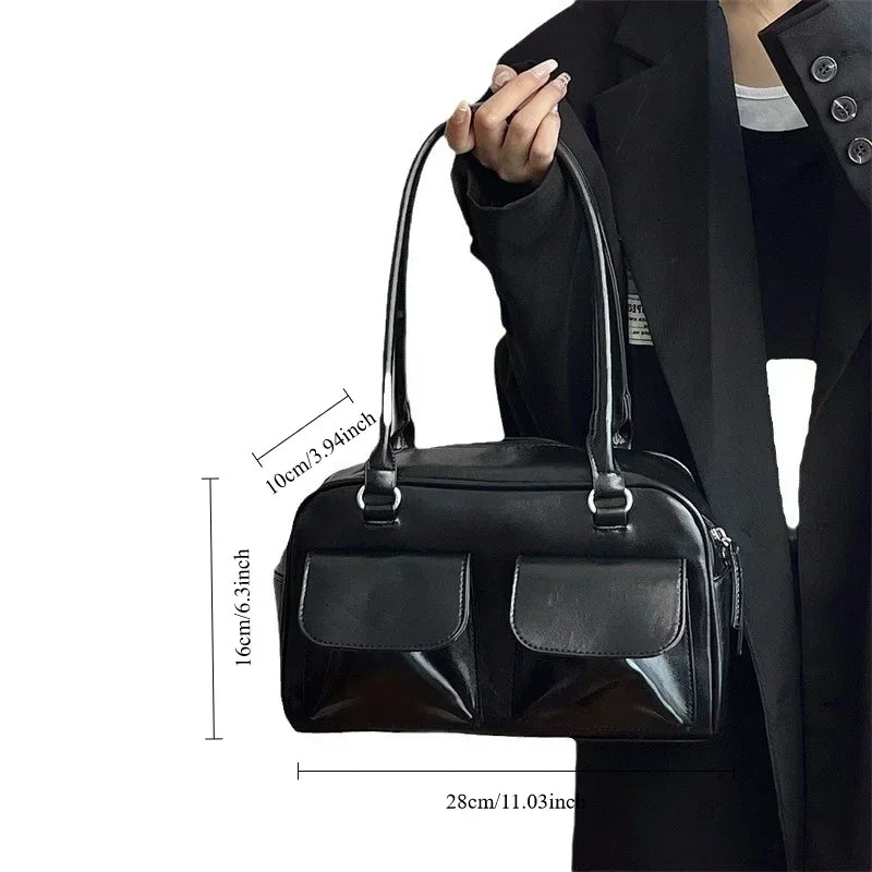 Women's Vintage Business Shoulder Bag — PU Leather Baguette Commute Tote