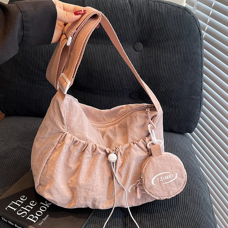 Korean Style Nylon Tote Bag — Casual Crossbody Shoulder Saddle Handbag