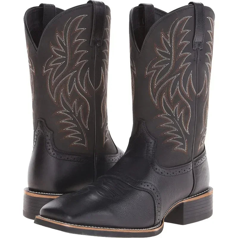 Men's Handmade Embroidery Western Cowboy Boots – Pointed Toe Mid-Calf