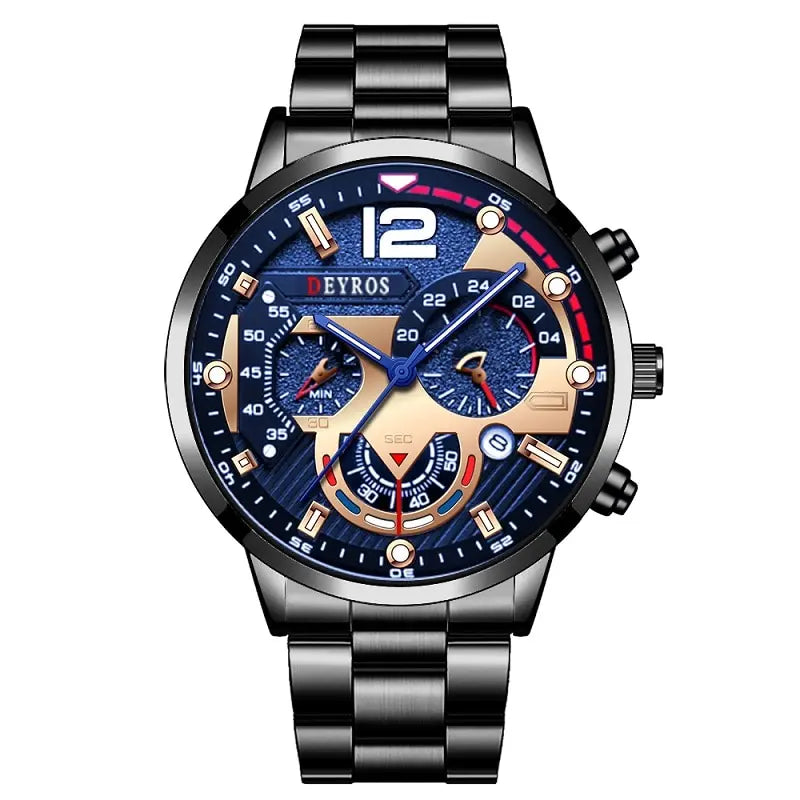 Men's Luxury Quartz Watch – Luminous Hands, Calendar & Sporty Dial