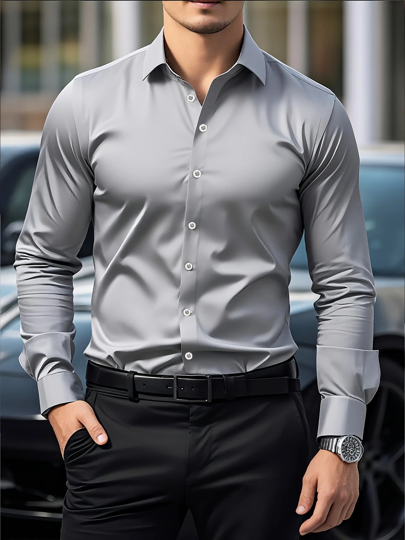 Men's Solid Color Long Sleeve Shirt