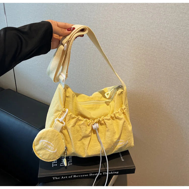 Korean Style Nylon Tote Bag — Casual Crossbody Shoulder Saddle Handbag