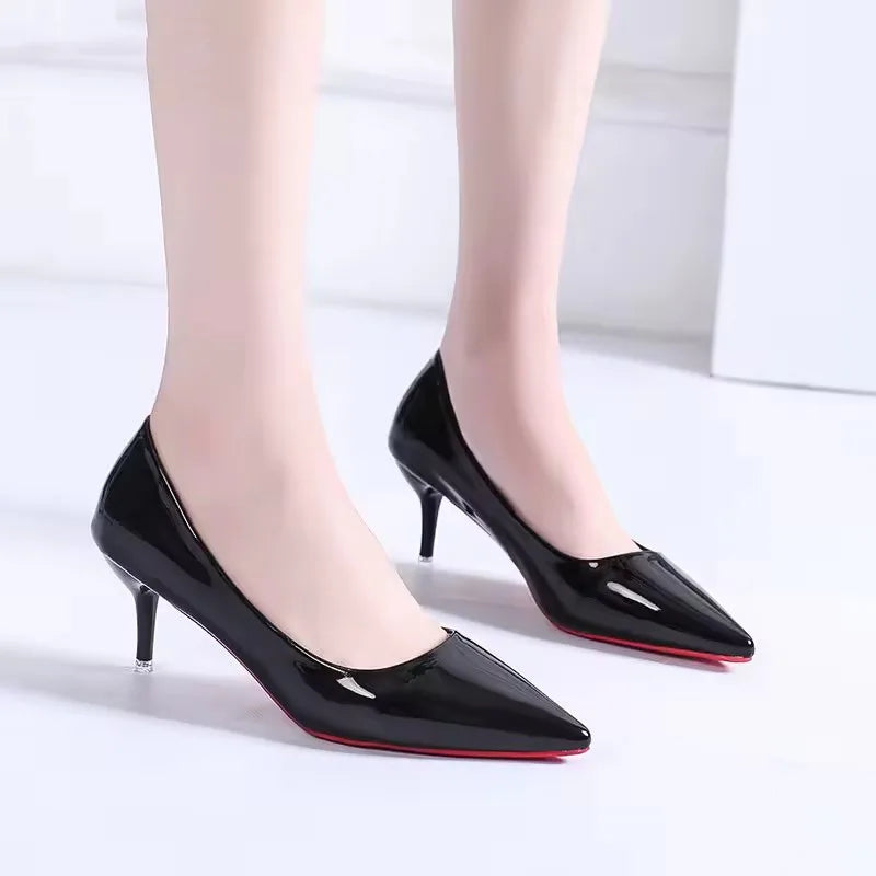 Women's Pointed Toe Patent Leather Pumps – Stiletto Heels, 3 Heights
