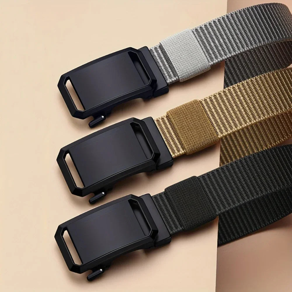 Men's Canvas Tactical Belt – Automatic Buckle, Military Workwear Style, 120cm