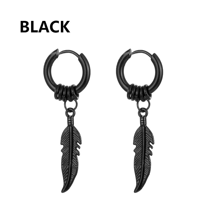 Pendientes de Aro y Botón de Acero Inoxidable Punk – Estilo Redondo y Cruzado Unisex