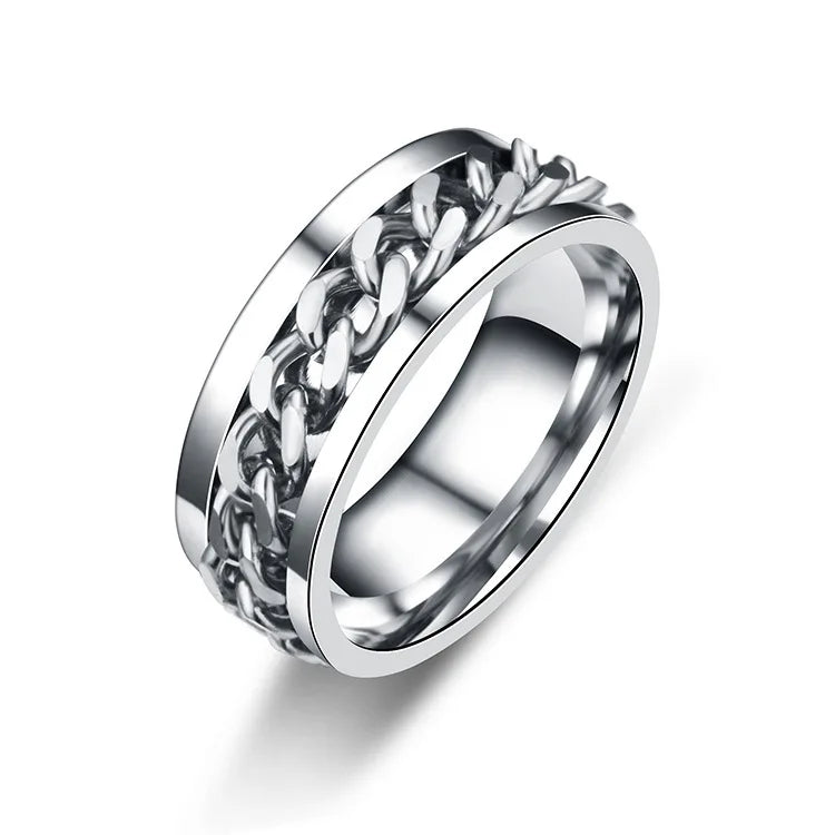 Stainless Steel Spinner Chain Ring – Rotatable Fidget Band, Sizes 6–13 | Unisex