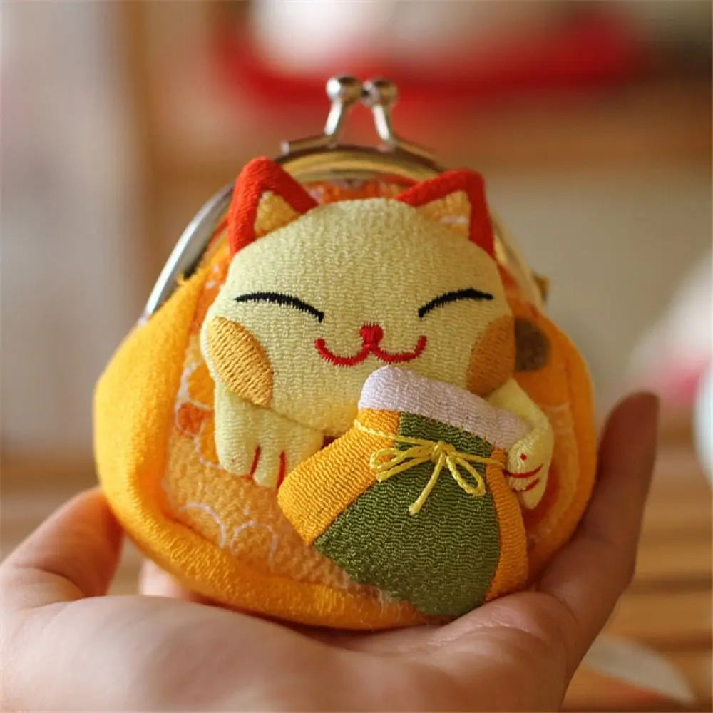 Maneki Neko Lucky Cat Coin Purse — Cute Japanese Fortune Cat Clasp Wallet & Gift