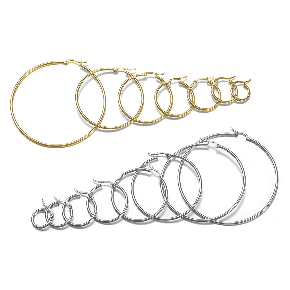 18K PVD Stainless Steel Hoop Earrings – Gold, Silver & Rose Gold