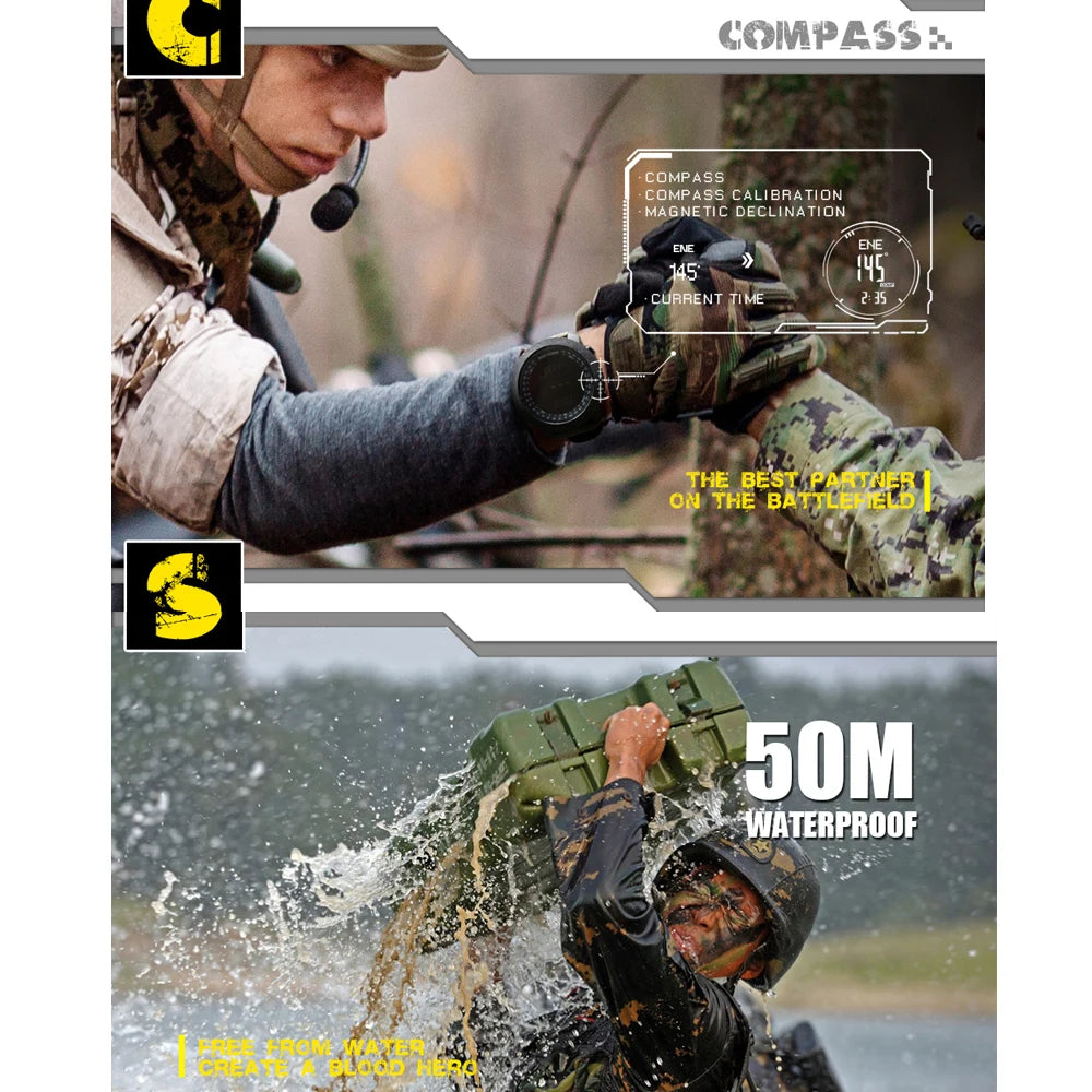 Men's Digital Sport Watch — Altimeter, Barometer, Compass, 50M Waterproof