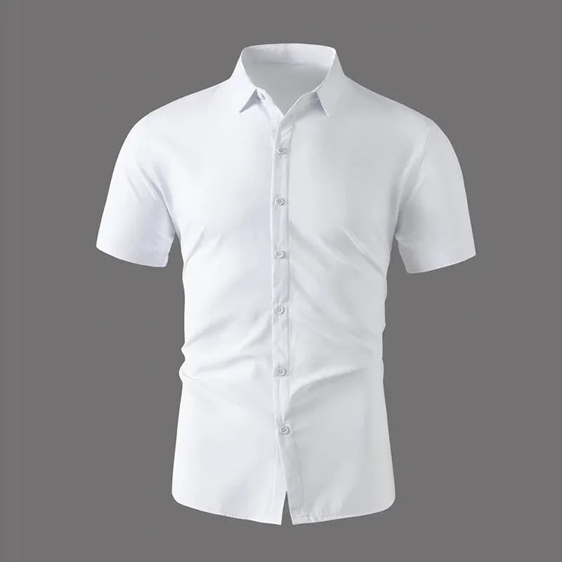 Men's Business Casual Short Sleeve Shirt - No-Iron Solid Color (S-4XL)