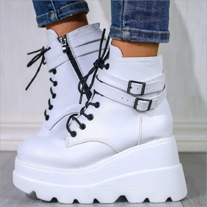 Women's Gothic Platform Ankle Boots – Chunky Wedge, Lace-Up