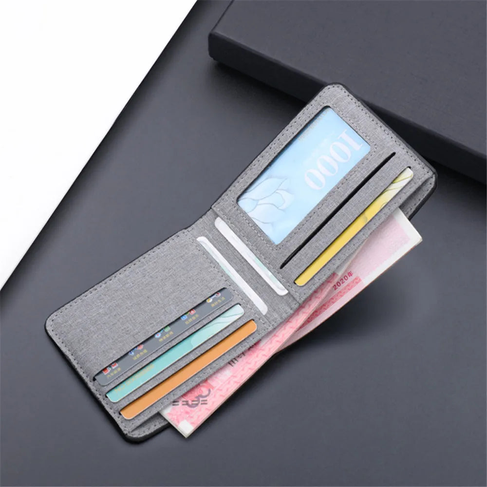 Men's Slim Canvas Card Holder Wallet — Mini Thin Coin Pouch & ID Holder