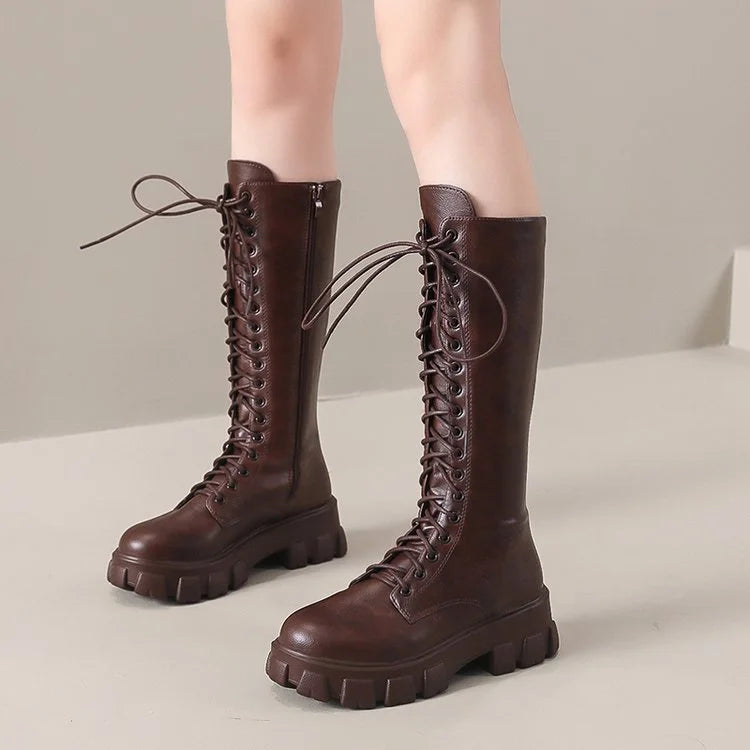 Women's Mid Calf Boots Padded Shoes Knee High Winter Sneakers Punk Style Military Casual White Black 2024 Lucury Platform Woman