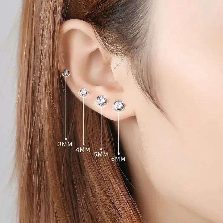 925 Sterling Silver CZ Crystal Stud Earrings – Tiny Round Zircon