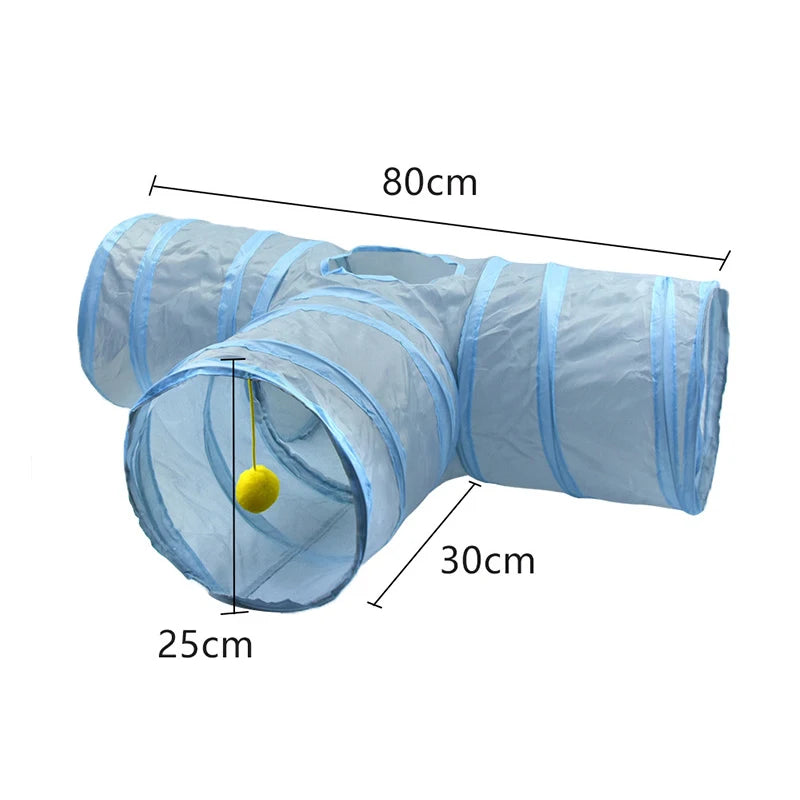 3-Way Foldable Cat Tunnel Tube Toy with Peep Hole – Interactive Kitten Play Tunnel