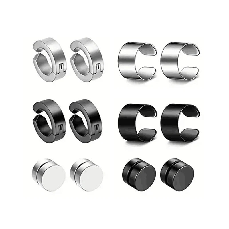 Punk Cross Magnetic Stainless Steel Stud Earrings – No Piercing Unisex