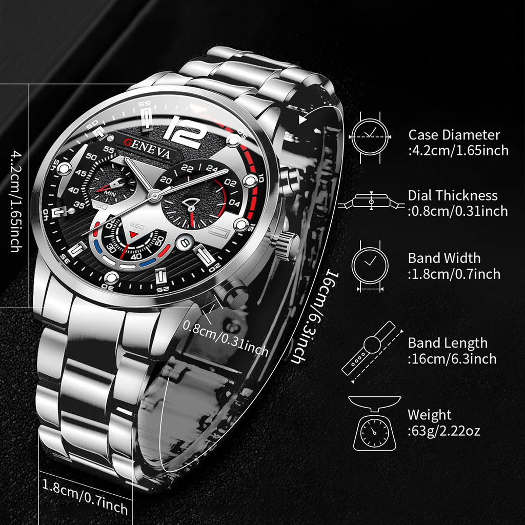 Men's Stainless Steel Quartz Watch – Chronograph-Style Dial with Calendar