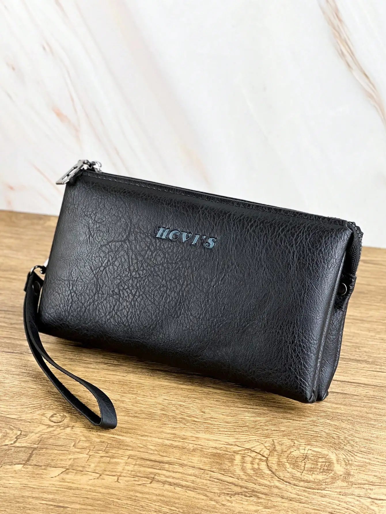 Retro PU Leather Clutch Bag — Large Capacity Double Compartment Zipper Wallet